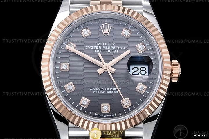 0203 TimelessDesign RDJ0454C – DJ 36mm Jub Flt 904L RG SS P-Grey Dia VSF VS 763